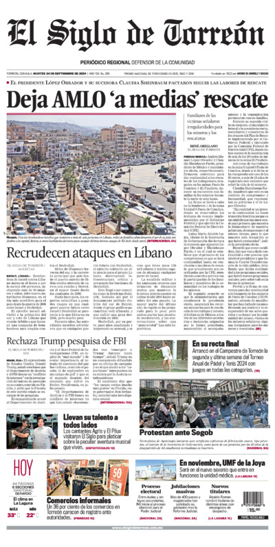 Edición impresa de El Siglo de Torreón, lunes 30 de junio de 2025
