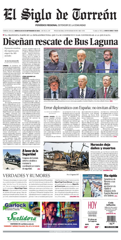 Edición impresa de El Siglo de Torreón, lunes 14 de julio de 2025