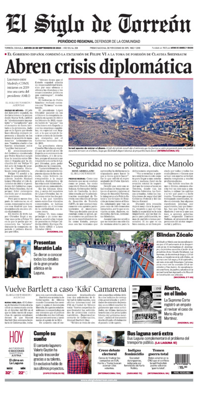 Edición impresa de El Siglo de Torreón, viernes 18 de julio de 2025