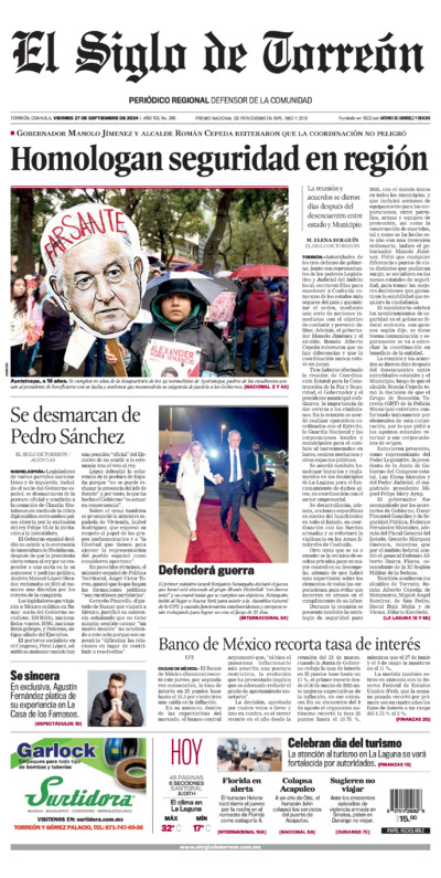 Edición impresa de El Siglo de Torreón, viernes 18 de julio de 2025
