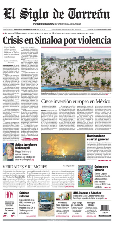 Edición impresa de El Siglo de Torreón, viernes 18 de julio de 2025