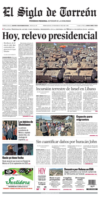 Edición impresa de El Siglo de Torreón, sábado  5 de julio de 2025