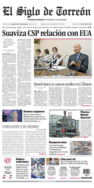 Edición impresa de El Siglo de Torreón, jueves 10 de julio de 2025