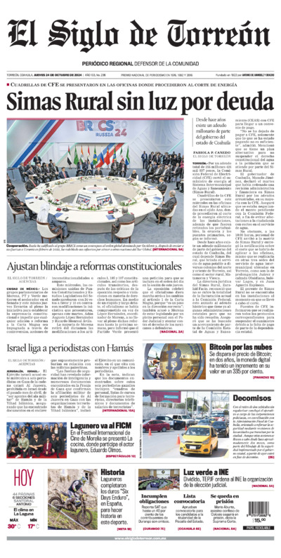 Edición impresa de El Siglo de Torreón, lunes 30 de junio de 2025