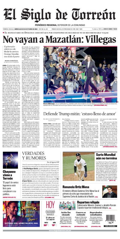 Edición impresa de El Siglo de Torreón, jueves 10 de julio de 2025