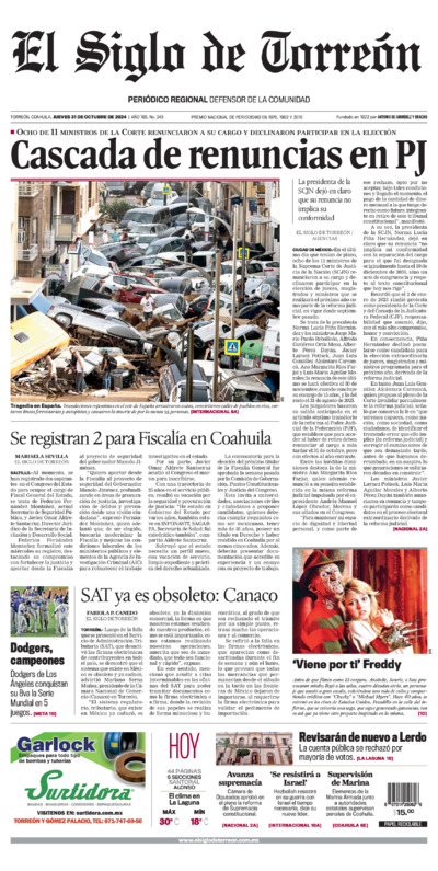 Edición impresa de El Siglo de Torreón, lunes 30 de junio de 2025