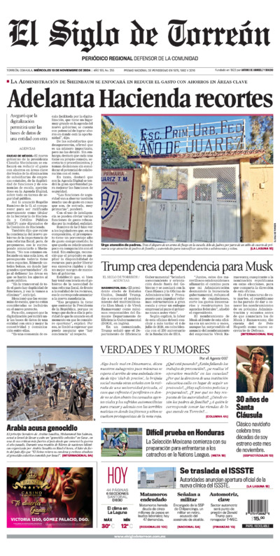 Edición impresa de El Siglo de Torreón, sábado  5 de julio de 2025