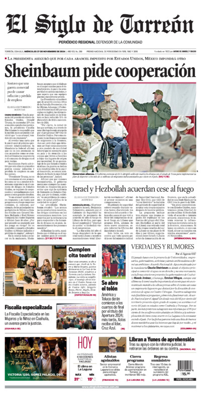 Edición impresa de El Siglo de Torreón, viernes 18 de julio de 2025