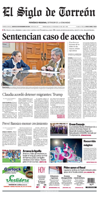 Edición impresa de El Siglo de Torreón, viernes 18 de julio de 2025