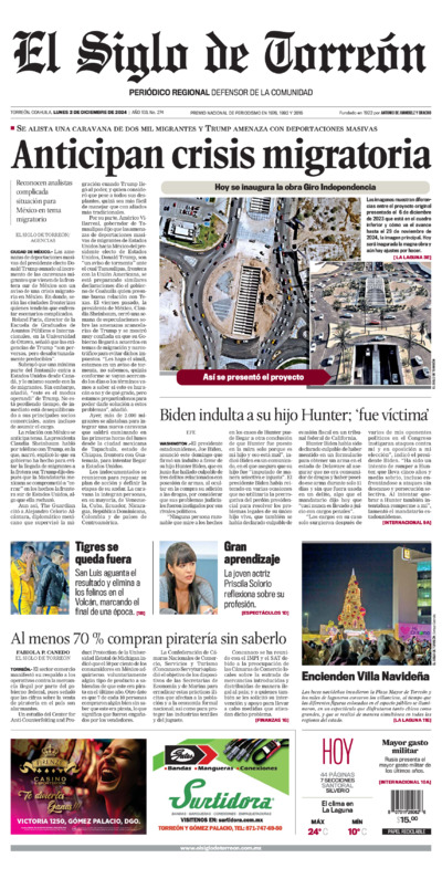Edición impresa de El Siglo de Torreón, martes  1 de julio de 2025