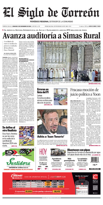 Edición impresa de El Siglo de Torreón, jueves 10 de julio de 2025