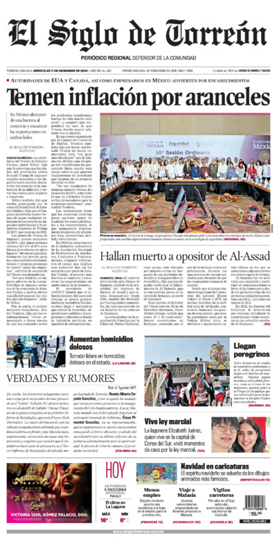 Edición impresa de El Siglo de Torreón, jueves  3 de julio de 2025