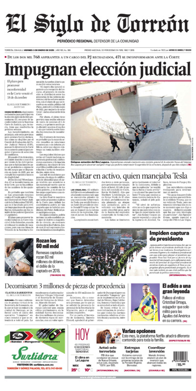 Edición impresa de El Siglo de Torreón, martes  1 de julio de 2025