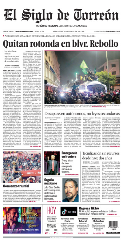 Edición impresa de El Siglo de Torreón, viernes 18 de julio de 2025
