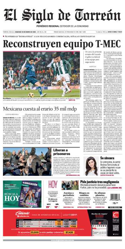 Edición impresa de El Siglo de Torreón, jueves  3 de julio de 2025