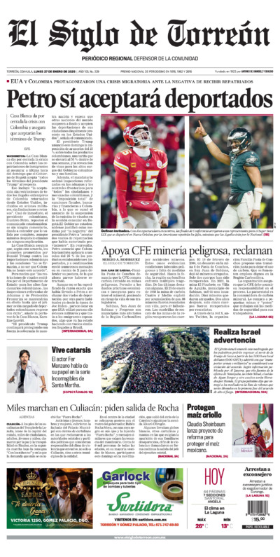 Edición impresa de El Siglo de Torreón, lunes 14 de julio de 2025