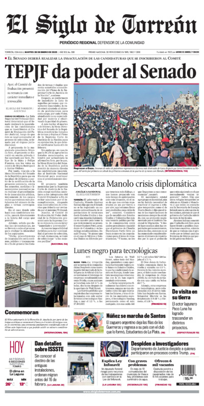 Edición impresa de El Siglo de Torreón, viernes 18 de julio de 2025