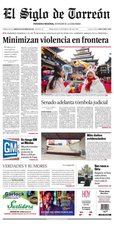Edición impresa de El Siglo de Torreón, jueves  3 de julio de 2025