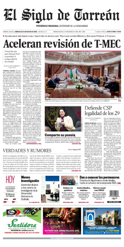 Edición del miércoles 12 de marzo de 2025