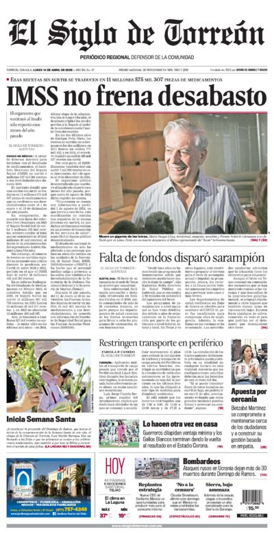 Edición del lunes 14 de abril de 2025