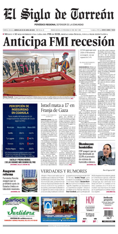 Edición del miércoles 23 de abril de 2025