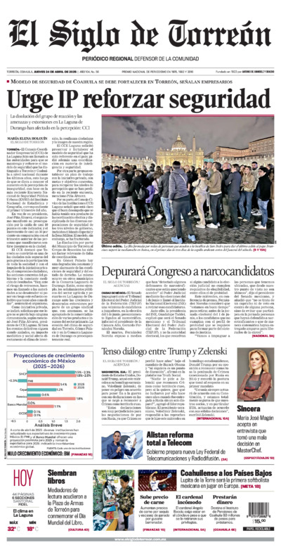Edición impresa de El Siglo de Torreón, martes 20 de mayo de 2025