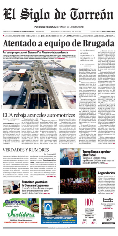 Edición impresa de El Siglo de Torreón, jueves 22 de mayo de 2025