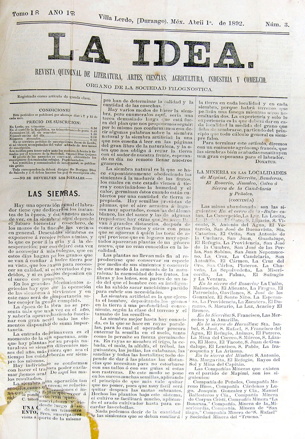 La Idea, el periódico de Agustín de Escudero en la Villa de Lerdo y los primeros años de Torreón. Noticias en tiempo real