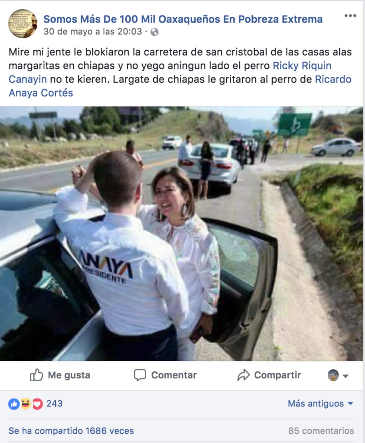 Dos noticias falsas tras visita de Anaya a Chiapas: no hubo bloqueo carretero por su presencia. Noticias en tiempo real