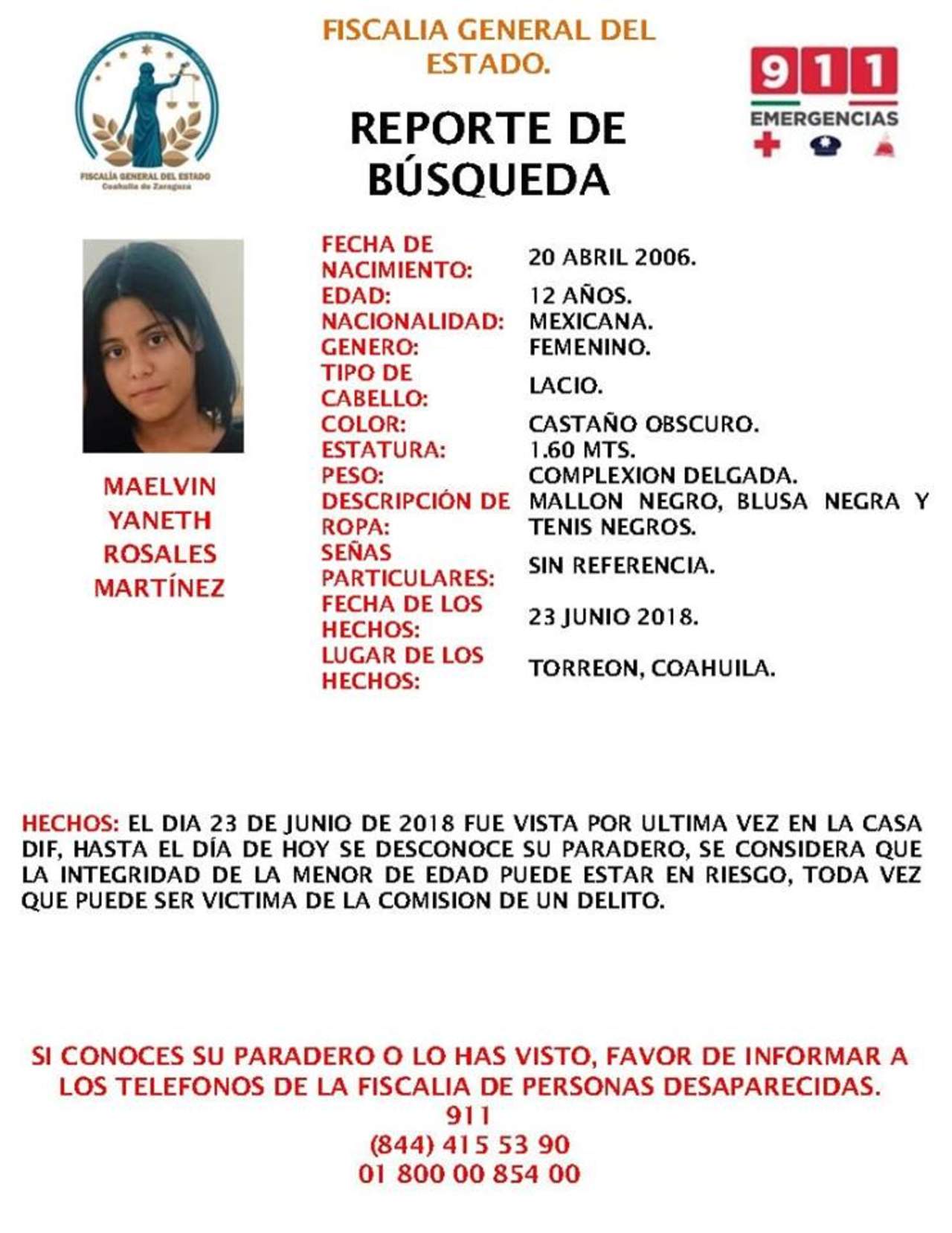 Buscan a menor desaparecida en Torreón. Noticias en tiempo real
