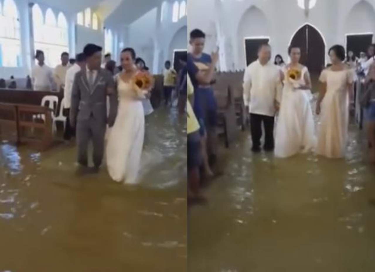 VIRAL: Pareja se casa en una iglesia inundada. Noticias en tiempo real