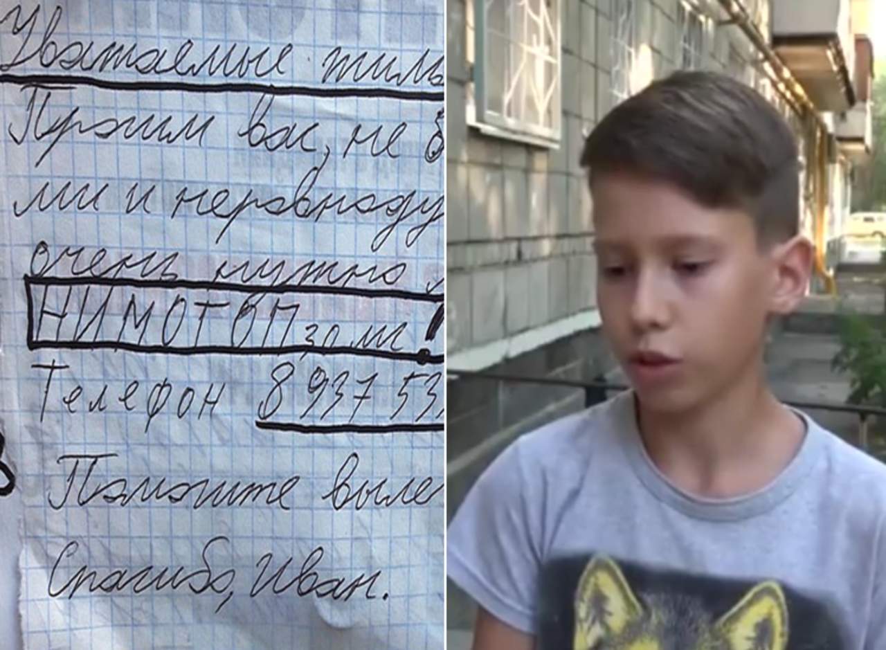 Niño escribe a mano notas de ayuda para salvar a su mamá. Noticias en tiempo real
