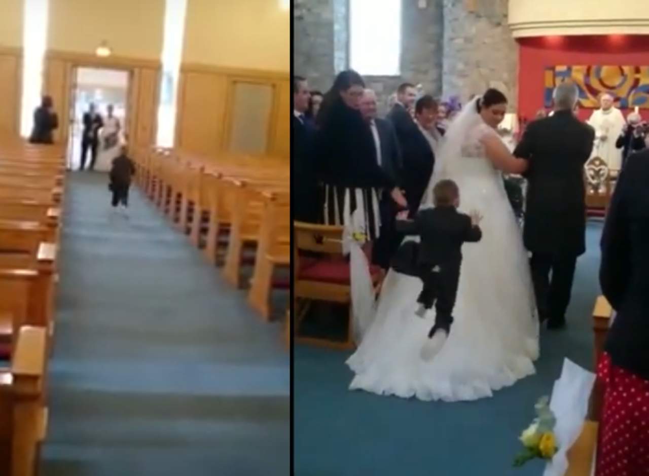Niño se avienta hacia vestido de novia en plena boda. Noticias en tiempo real