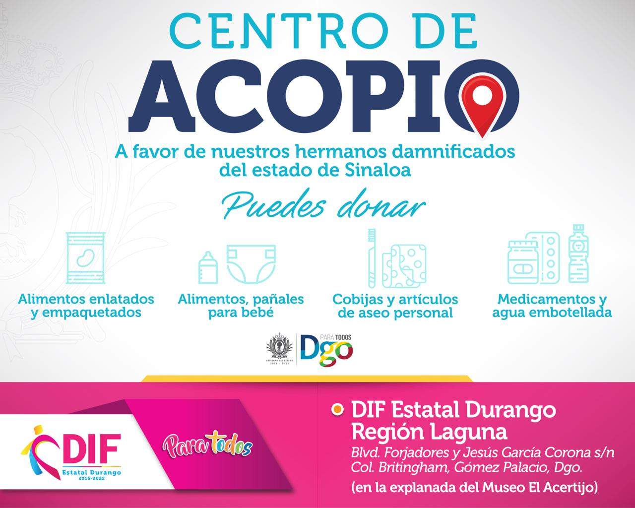 Abre DIF Durango centro de acopio para damnificados de Sinaloa. Noticias en tiempo real