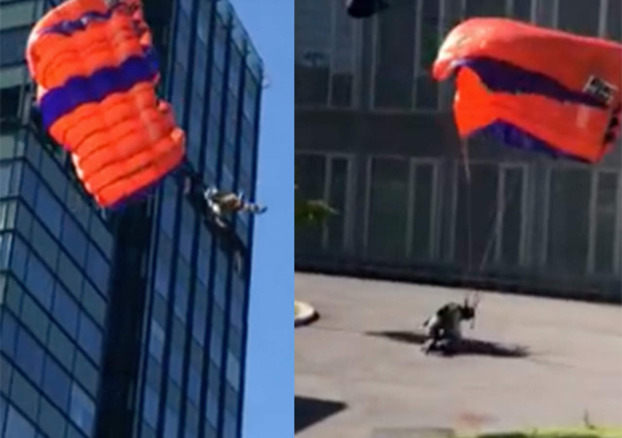 Salta de paracaídas desde edificio y se rompe las dos piernas. Noticias en tiempo real