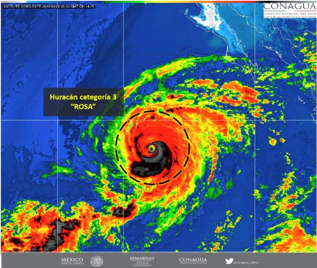 Huracán Rosa se debilita a categoría 3 en el Pacífico. Noticias en tiempo real