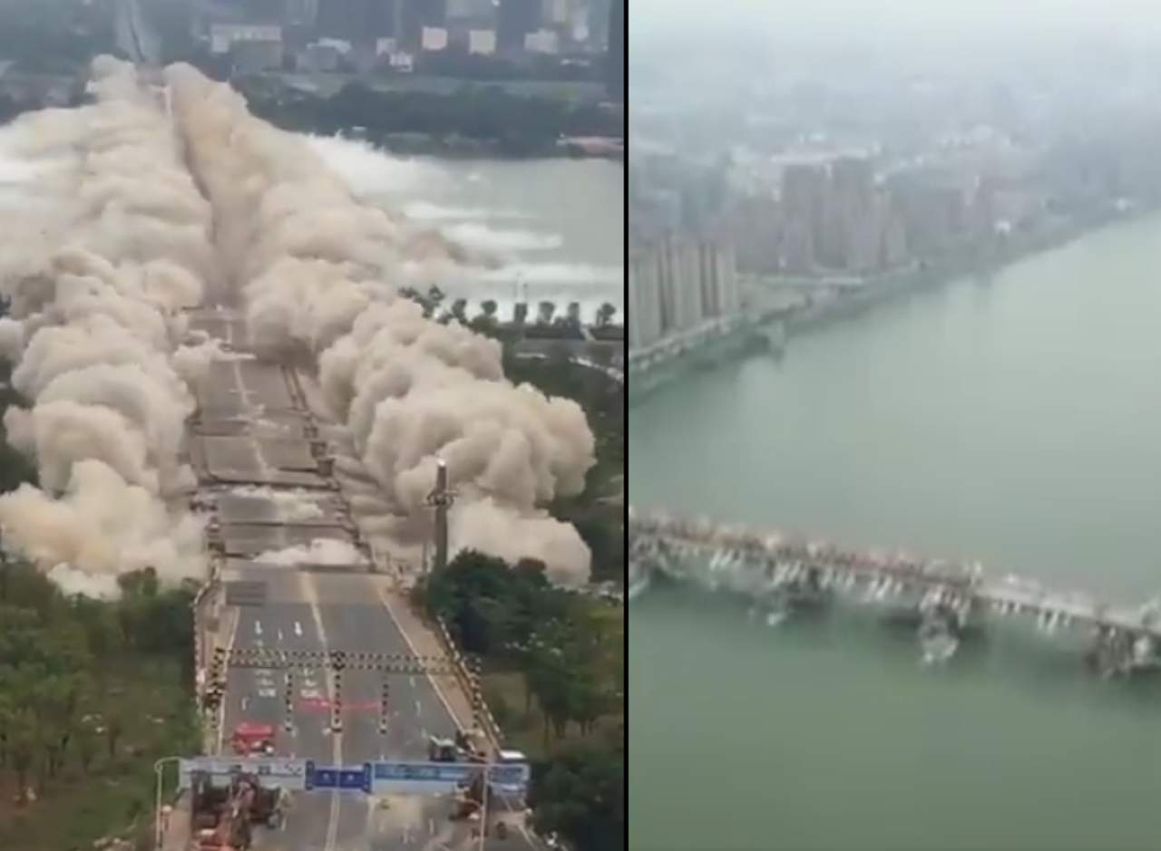 Increíble demolición de puente captada en video. Noticias en tiempo real