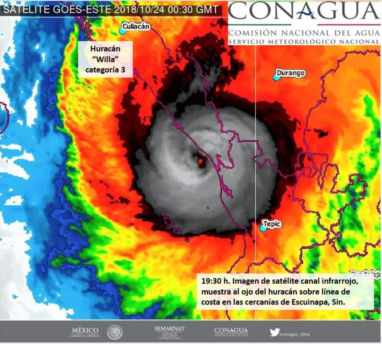 Toca tierra huracán Willa; llaman a extremar precauciones. Noticias en tiempo real