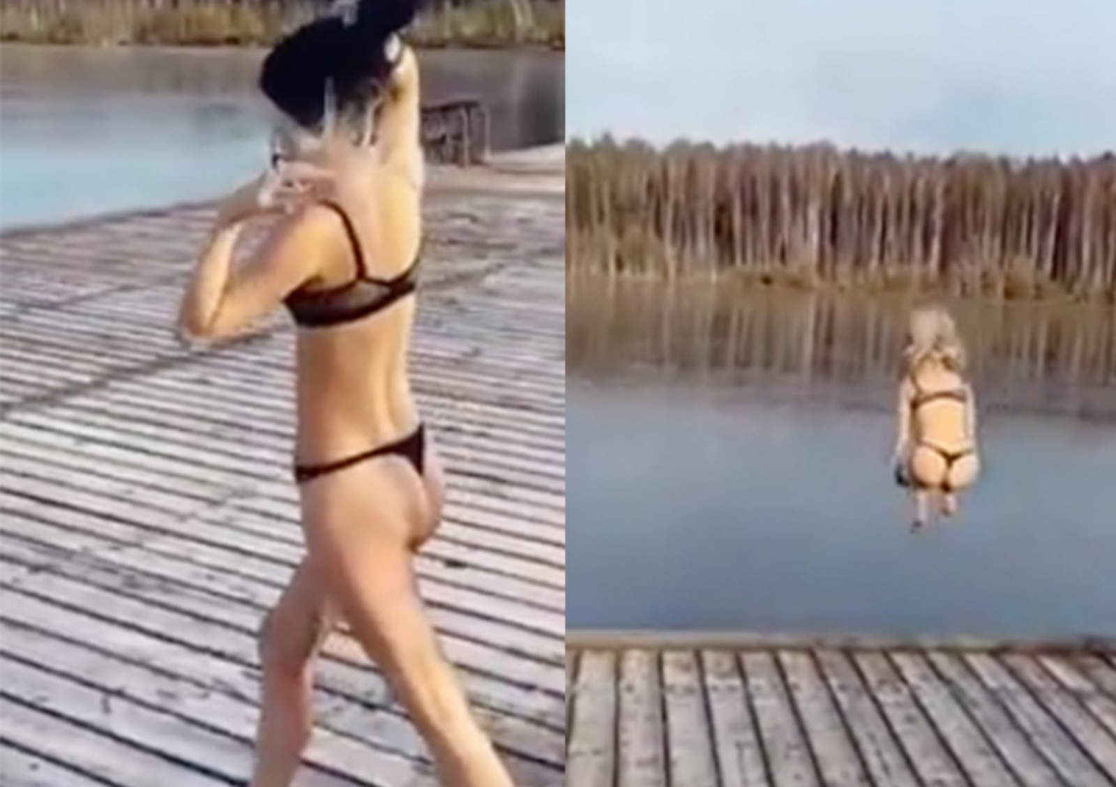 Atractiva chica en bikini se lanza a lago sin saber que estaba congelado. Noticias en tiempo real
