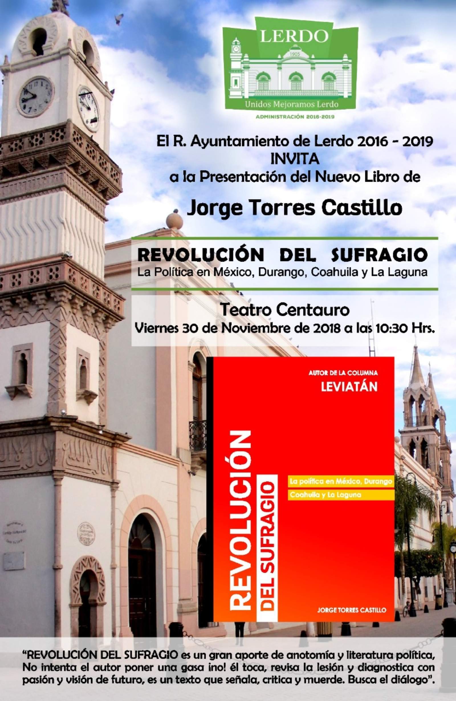 Jorge Torres Castillo presentará libro en Lerdo el viernes. Noticias en tiempo real