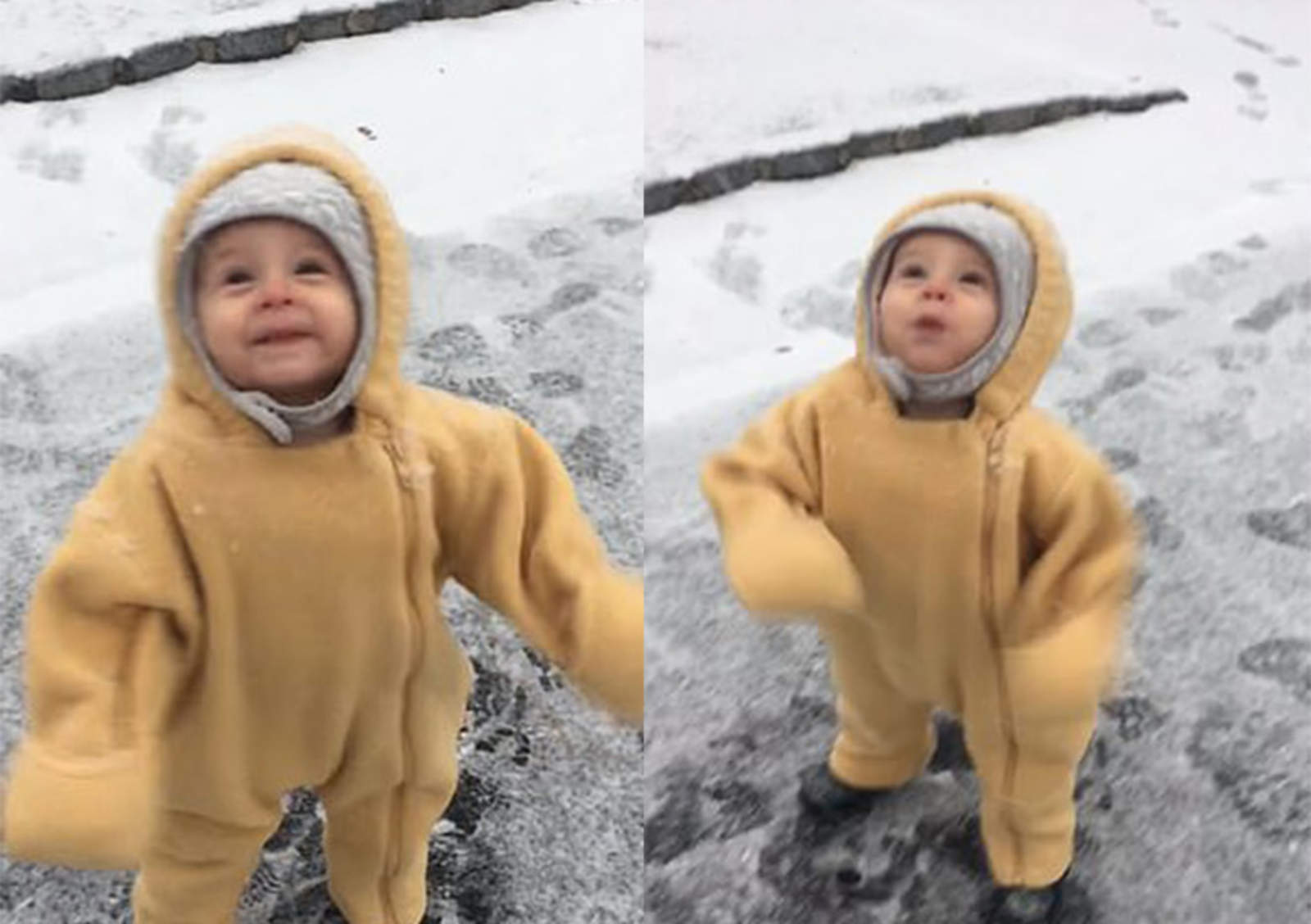 Adorable bebé disfruta la nieve por primera vez. Noticias en tiempo real