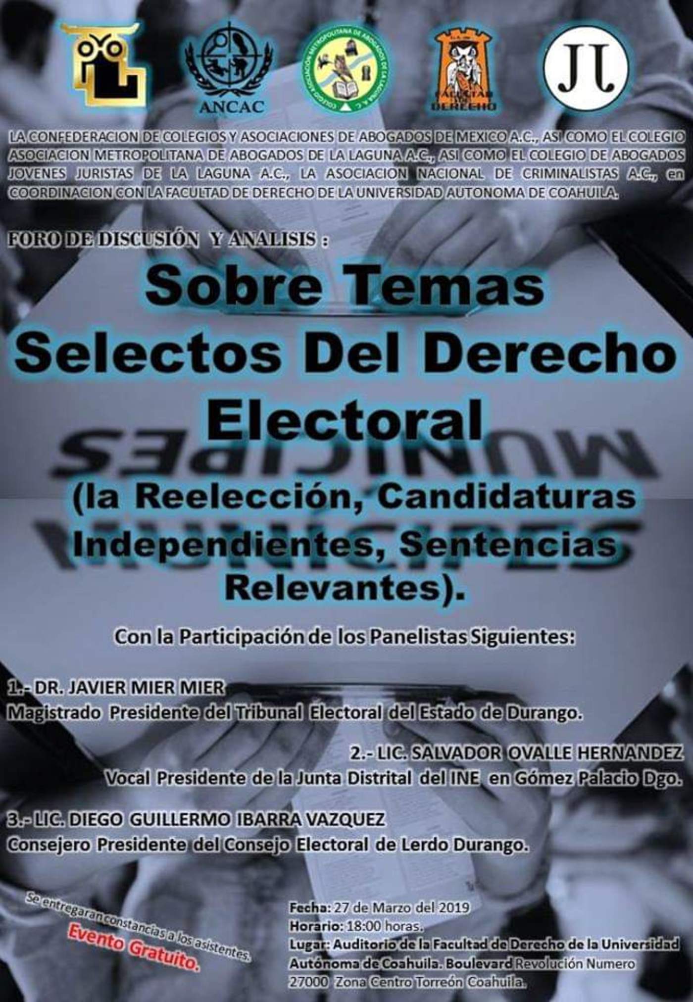 Invitan a foro de análisis por temas de Derecho Electoral en Torreón. Noticias en tiempo real