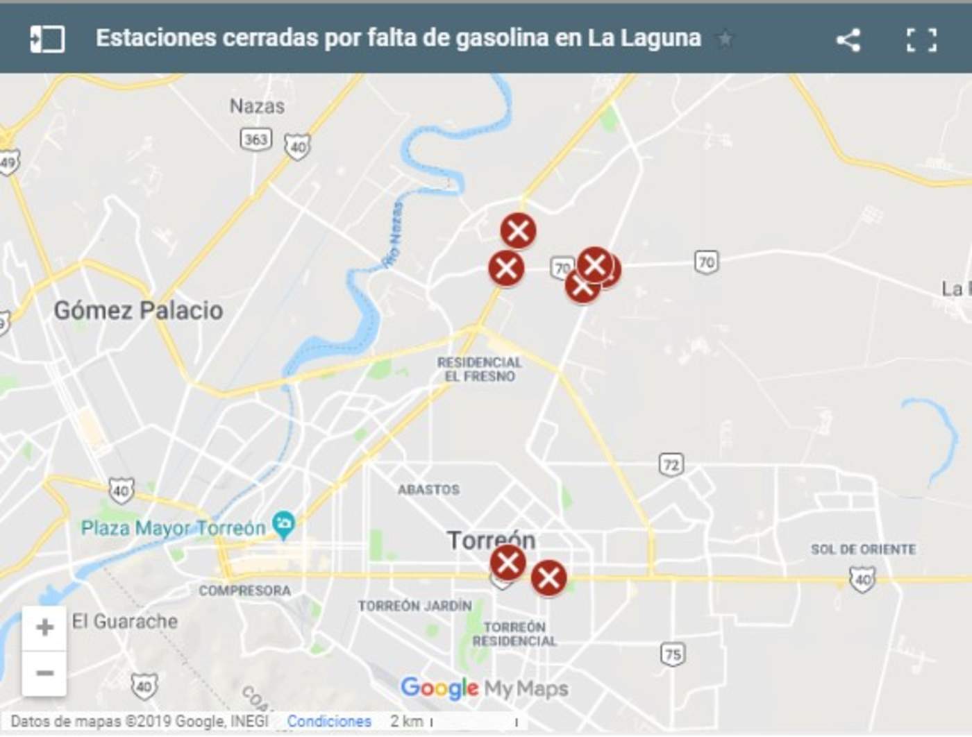 Mapa de gasolineras cerradas por falta de combustible en La Laguna. Noticias en tiempo real