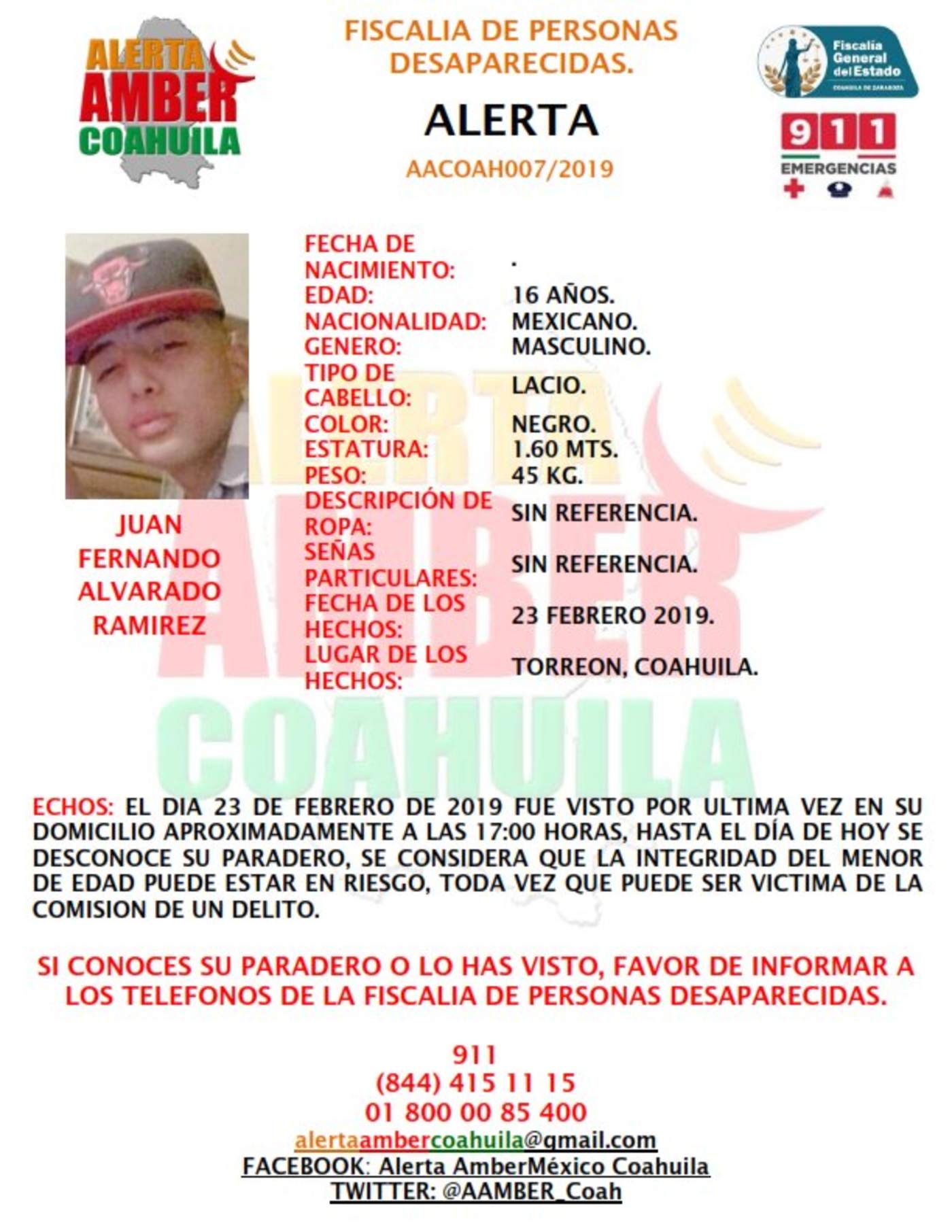 Buscan a menor desaparecido en Torreón. Noticias en tiempo real