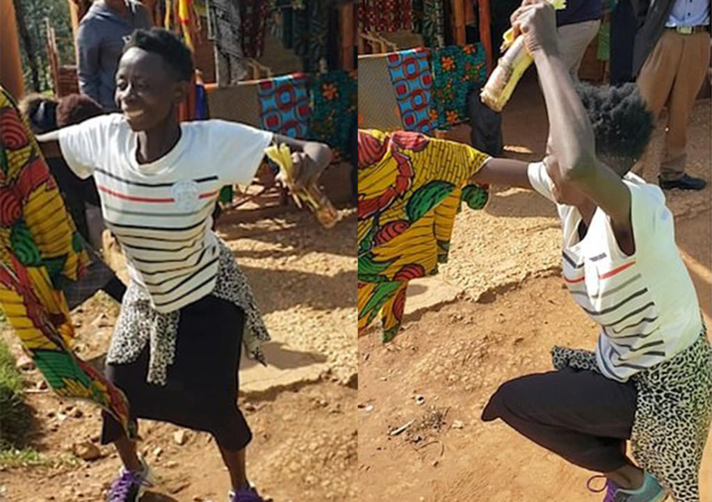 Mujer baila de alegría al recibir su primer par de zapatos. Noticias en tiempo real