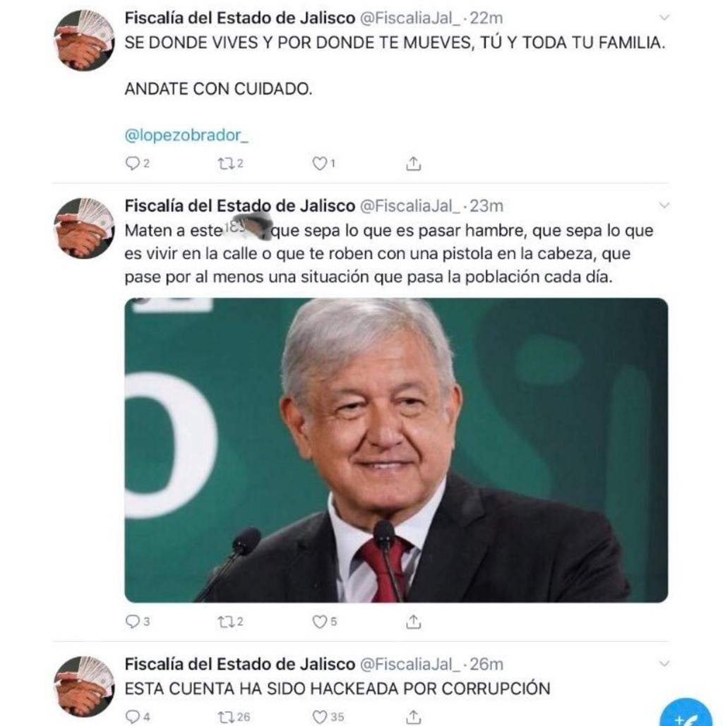 Hackean Twitter de Fiscalía de Jalisco; amenazan a AMLO. Noticias en tiempo real