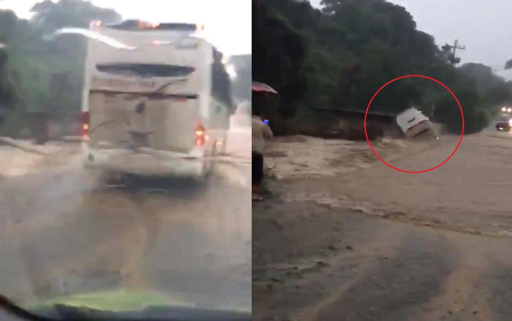 VIDEO: Camión se vuelca y hunde en un río por Priscilla. Noticias en tiempo real