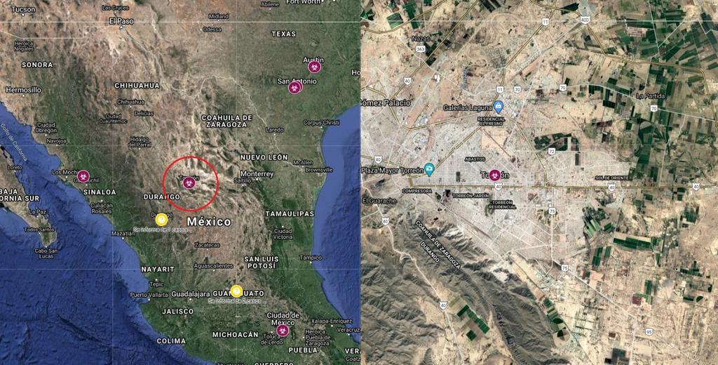 Torreón en el mapa de Google que indica los casos de coronavirus en el mundo. Noticias en tiempo real