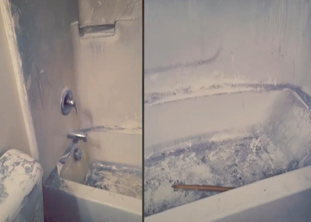 Limpiadora profesional muestra un baño donde una computadora explotó. Noticias en tiempo real