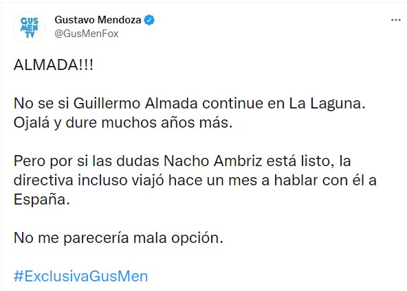 Afición de Santos propone la llegada de Nacho Ambriz tras destitución de Almada . Noticias en tiempo real